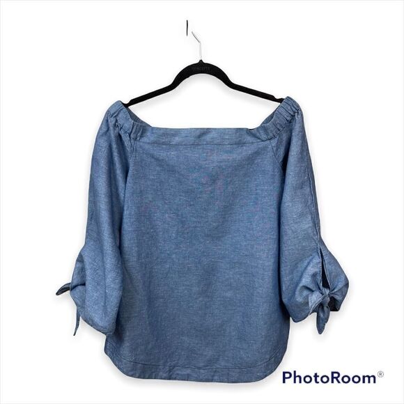 Free People Off the Shoulder Top in Chambray, size S - EUC - Picture 3 of 11